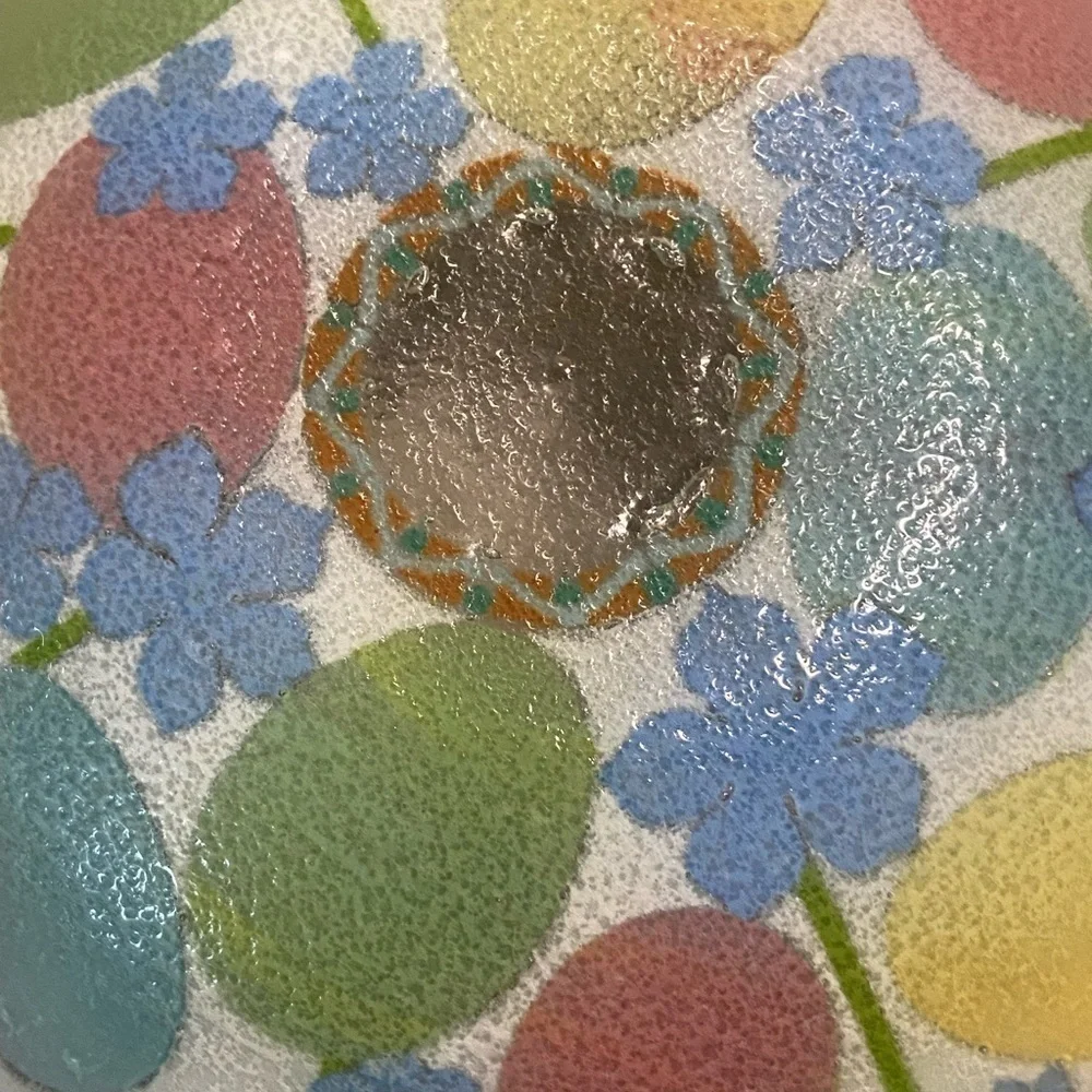 Peggy Karr Easter Egg Fused Art Glass Bowl Colorful Eater Eggs Blue Pink Green